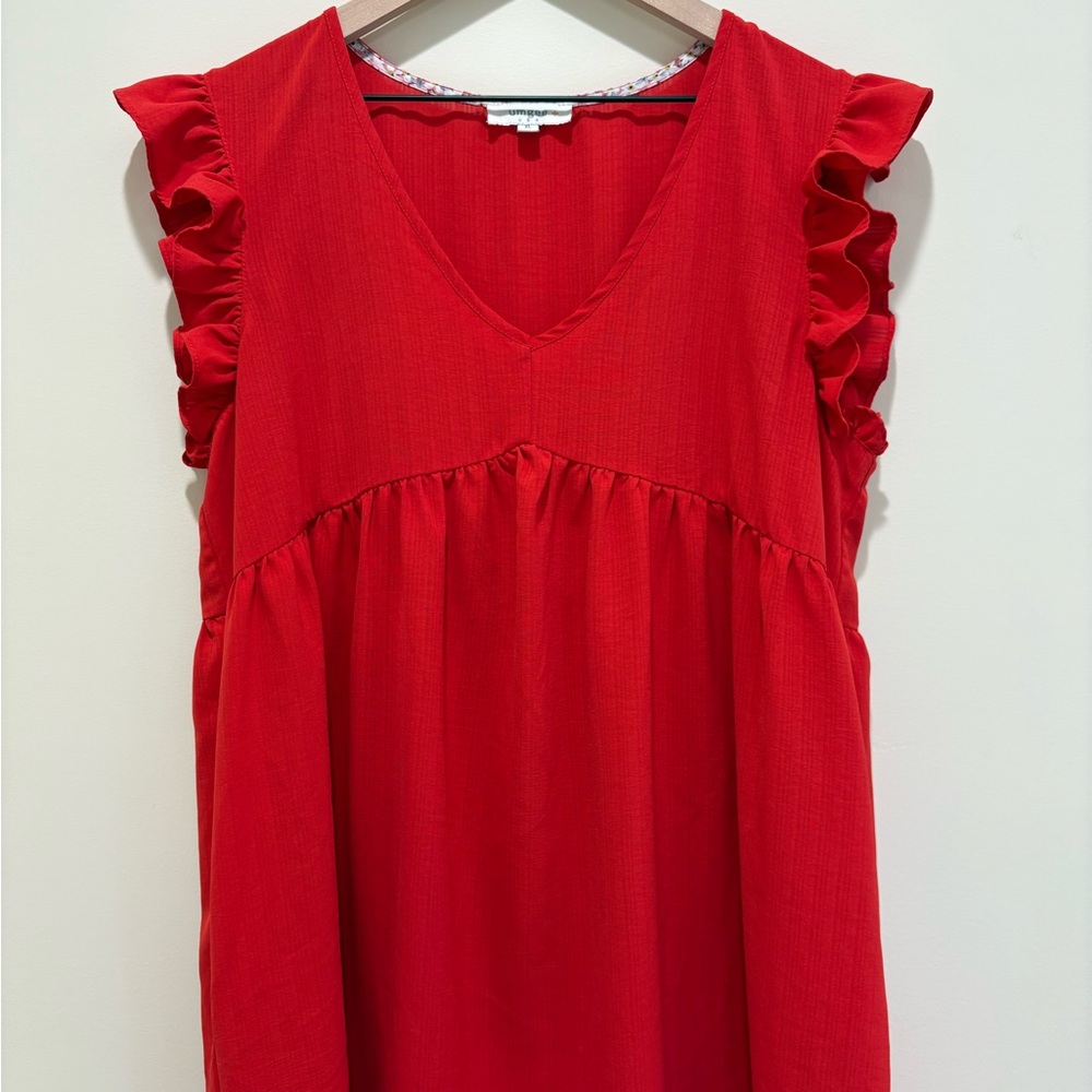 Umgee V-Neck Dress with Ruffled Sleeves - Picture 3 of 6